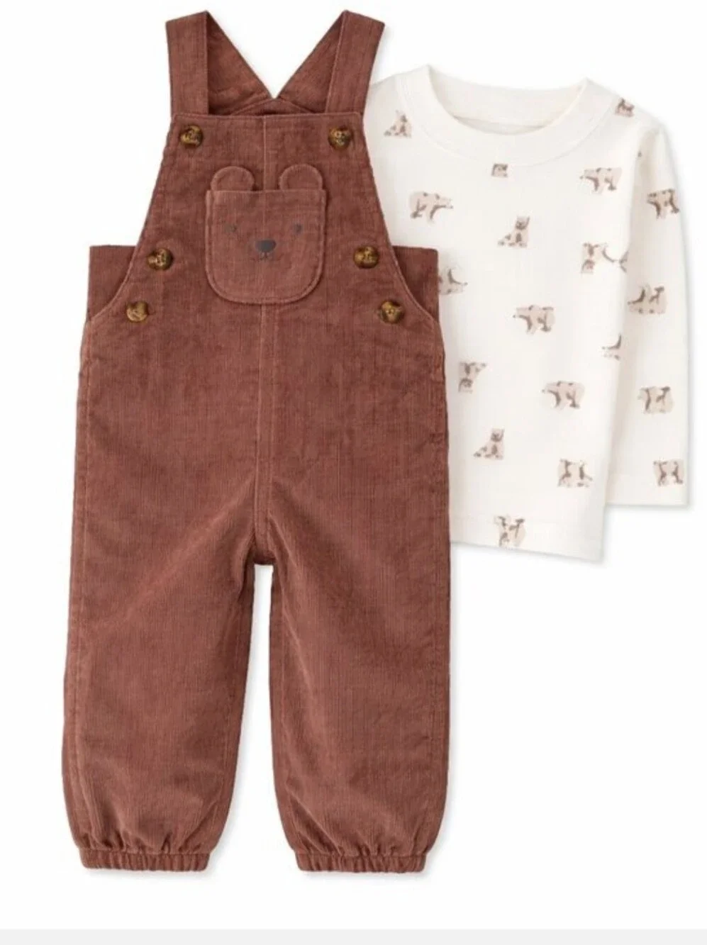 Carter's 9M Corduroy Bear Pocket Overalls - Brown, New Without Tags